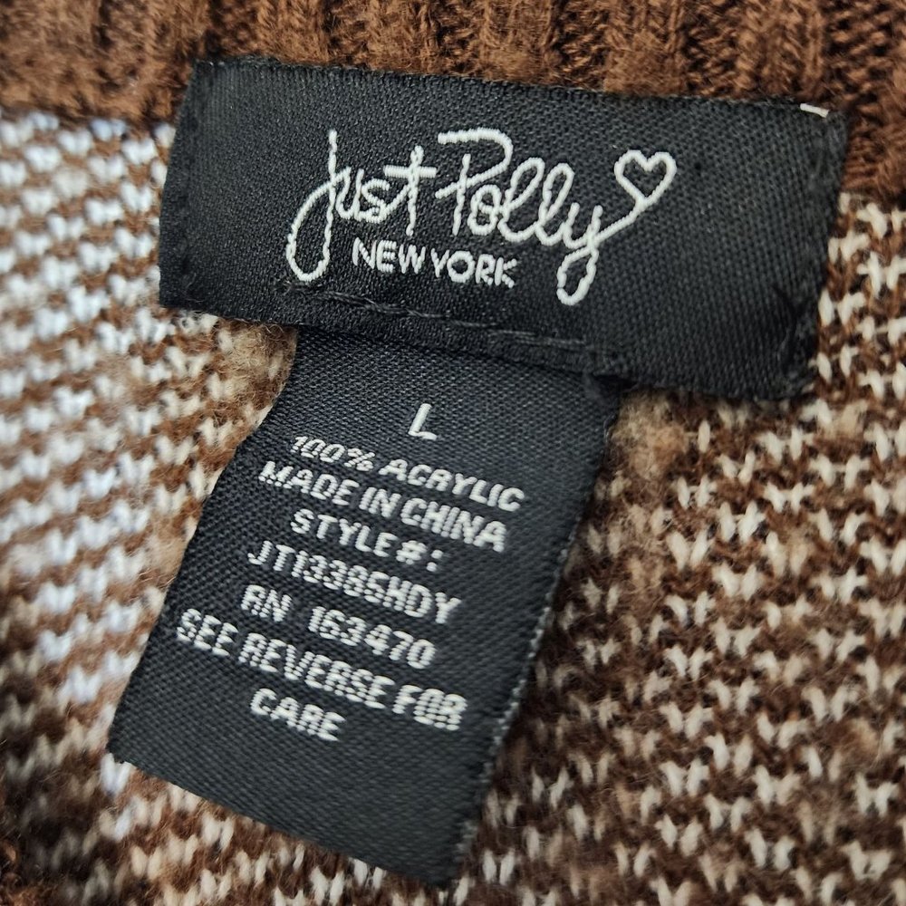 Just Polly brown floral knit crewneck sweater L - Picture 3 of 3